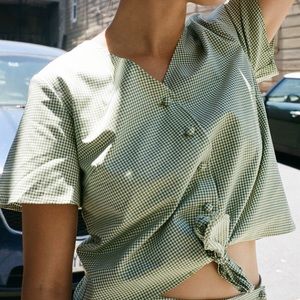 Green Gingham Wrap Front Blouse (Lisa Says Gah)